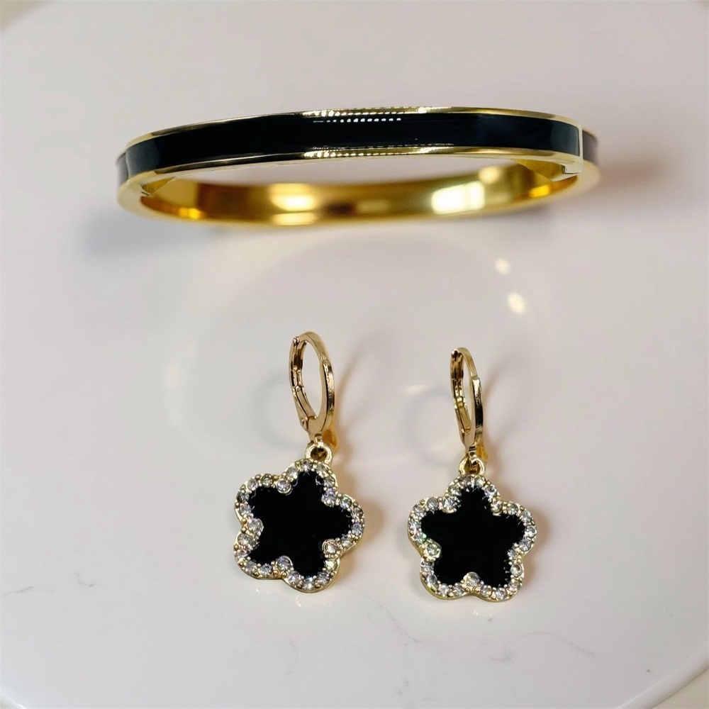 The Black Classic Bangle paired with Cute Earrings